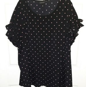 Lane Bryant size 28 black business casual top with light pink polka dots